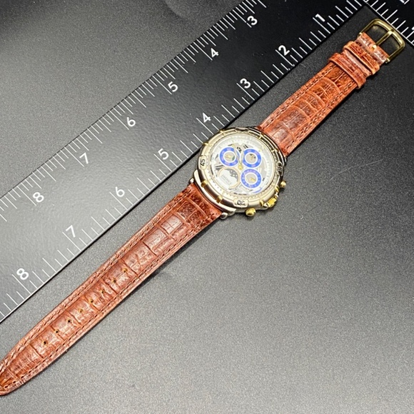 PERRY ELLIS America APE-1382 Watch Moon Phase Mixed Metals Leather Band - Picture 3 of 11